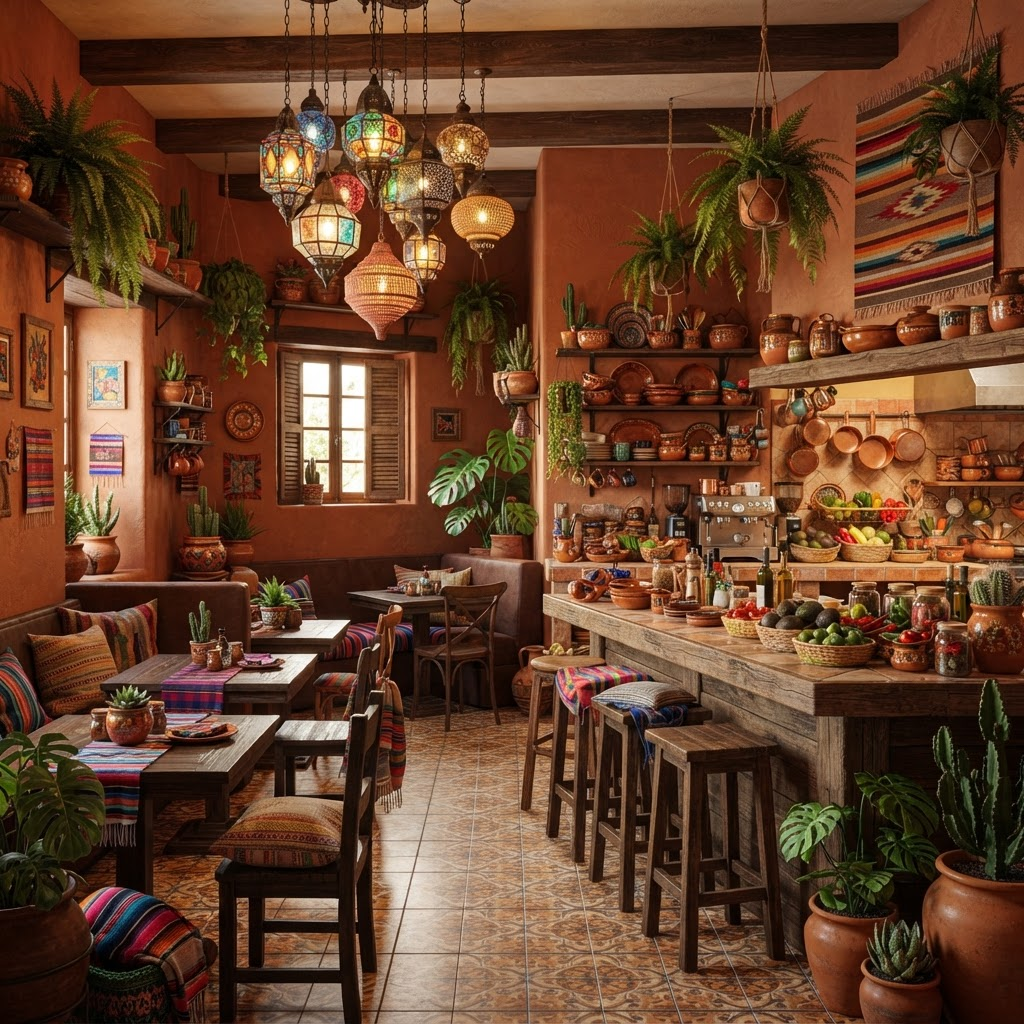 Warm and inviting JL Cafe Latino interior with rustic decor